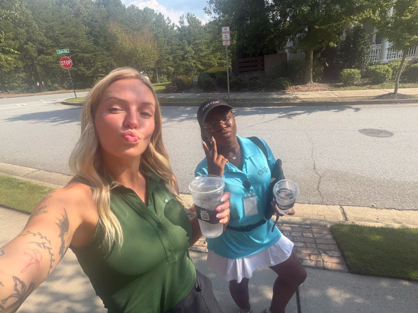 Two team members on a coffee run